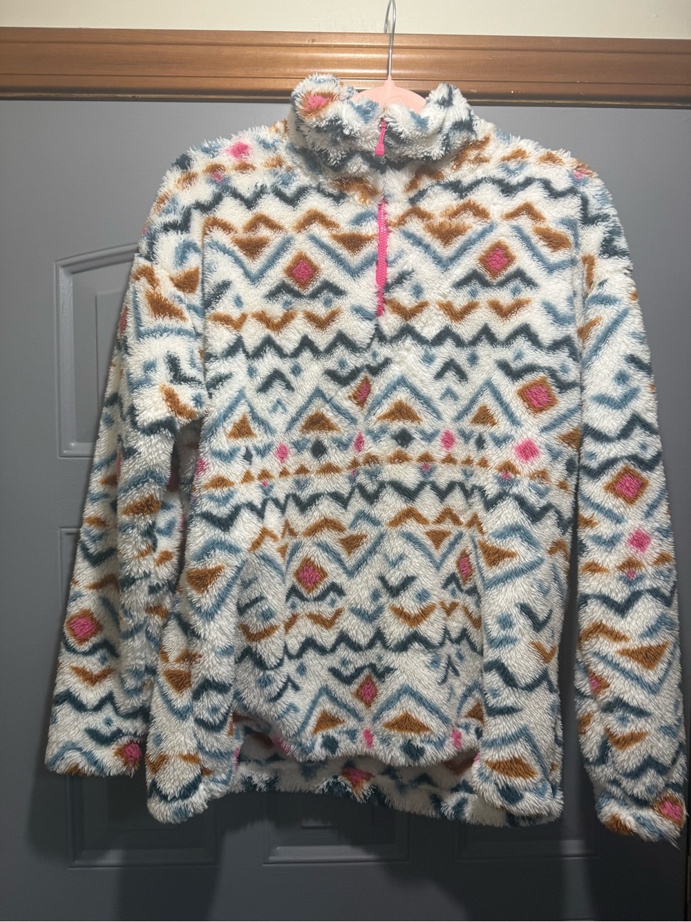 Eddie Bauer Women's Vanilla Aztec Quest Plush 1/4 Zip Pullover Fleece (Large)